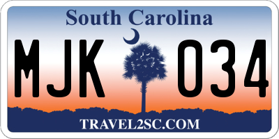 SC license plate MJK034