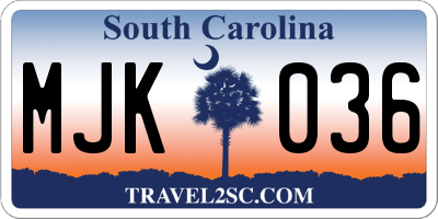 SC license plate MJK036