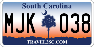 SC license plate MJK038