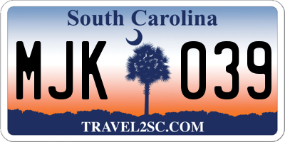 SC license plate MJK039