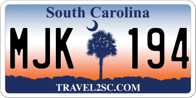 SC license plate MJK194