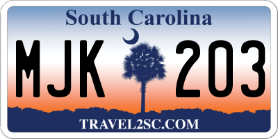 SC license plate MJK203