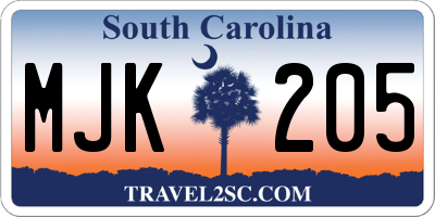 SC license plate MJK205