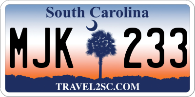 SC license plate MJK233