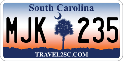 SC license plate MJK235