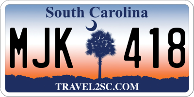 SC license plate MJK418