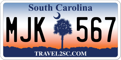 SC license plate MJK567