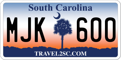 SC license plate MJK600