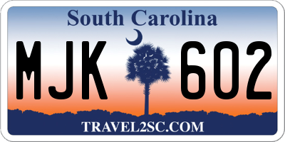 SC license plate MJK602