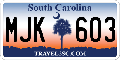 SC license plate MJK603