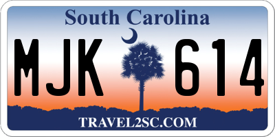 SC license plate MJK614