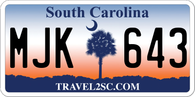 SC license plate MJK643
