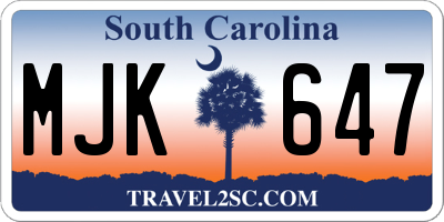 SC license plate MJK647