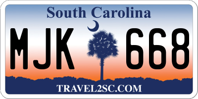 SC license plate MJK668