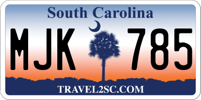 SC license plate MJK785