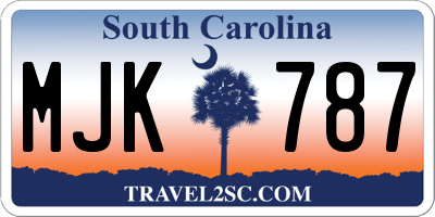 SC license plate MJK787
