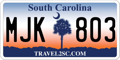 SC license plate MJK803