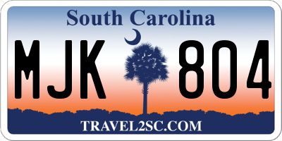 SC license plate MJK804