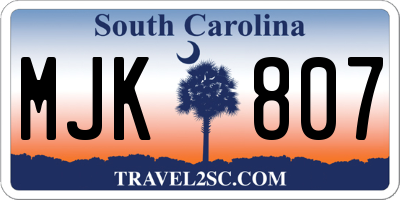 SC license plate MJK807