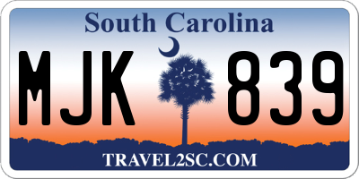 SC license plate MJK839