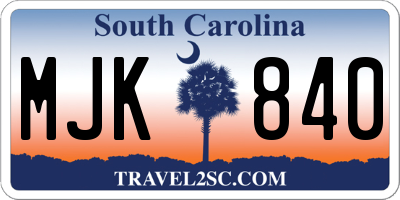 SC license plate MJK840
