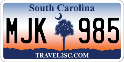 SC license plate MJK985