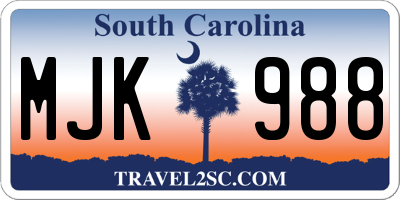 SC license plate MJK988