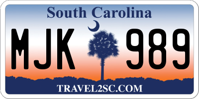 SC license plate MJK989