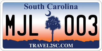 SC license plate MJL003
