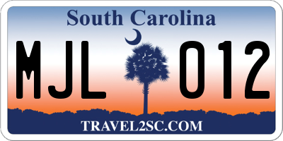 SC license plate MJL012