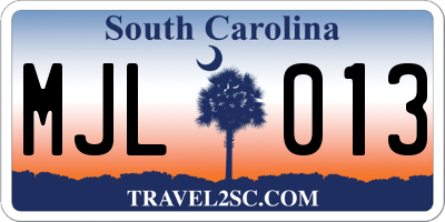 SC license plate MJL013