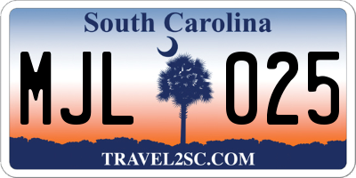 SC license plate MJL025