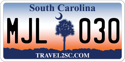 SC license plate MJL030