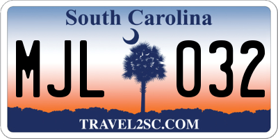 SC license plate MJL032