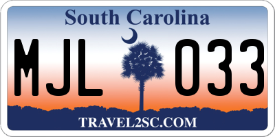 SC license plate MJL033