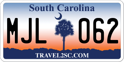 SC license plate MJL062