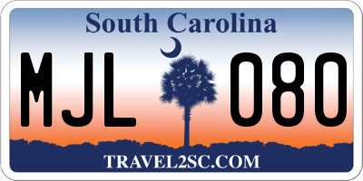 SC license plate MJL080