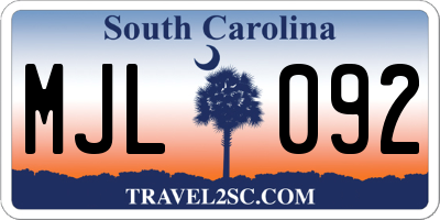 SC license plate MJL092