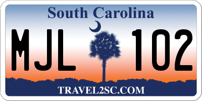 SC license plate MJL102