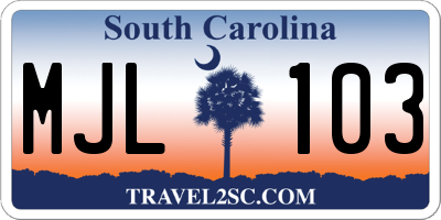 SC license plate MJL103