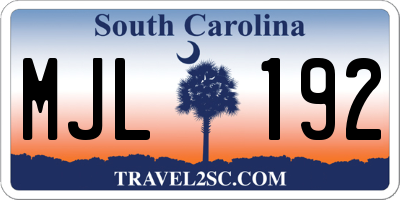 SC license plate MJL192