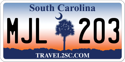 SC license plate MJL203