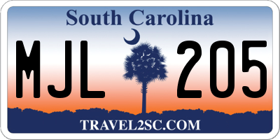SC license plate MJL205