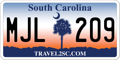SC license plate MJL209