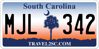 SC license plate MJL342