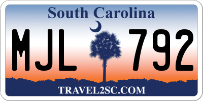 SC license plate MJL792