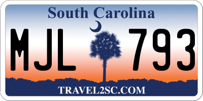 SC license plate MJL793