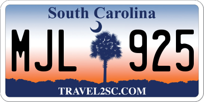 SC license plate MJL925