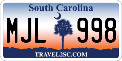 SC license plate MJL998