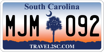 SC license plate MJM092